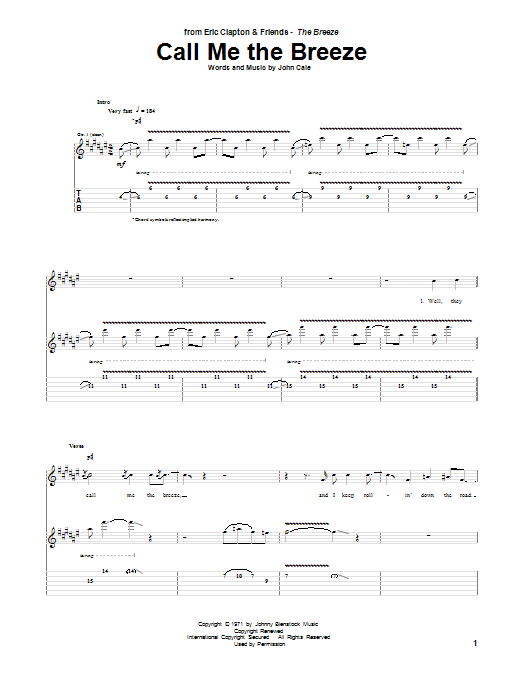 Eric Clapton Call Me The Breeze Sheet Music