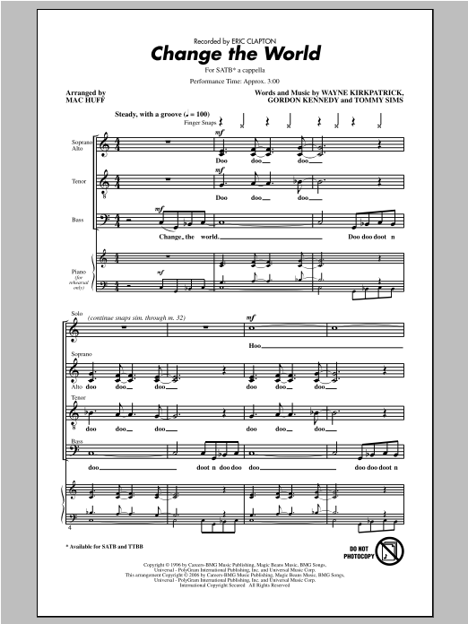Eric Clapton Change The World (arr. Mac Huff) Sheet Music