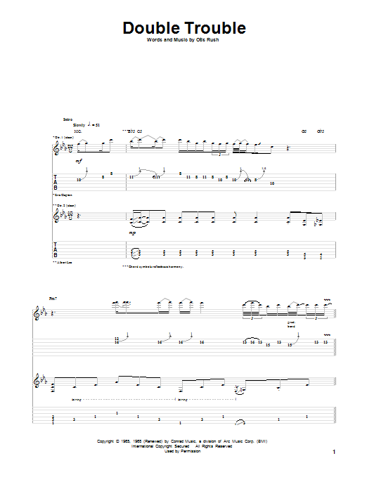 Eric Clapton Double Trouble Sheet Music