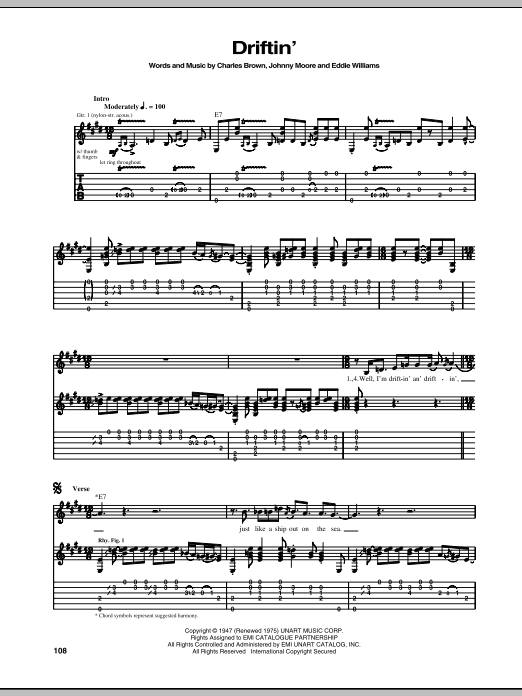 Eric Clapton Driftin' Blues Sheet Music