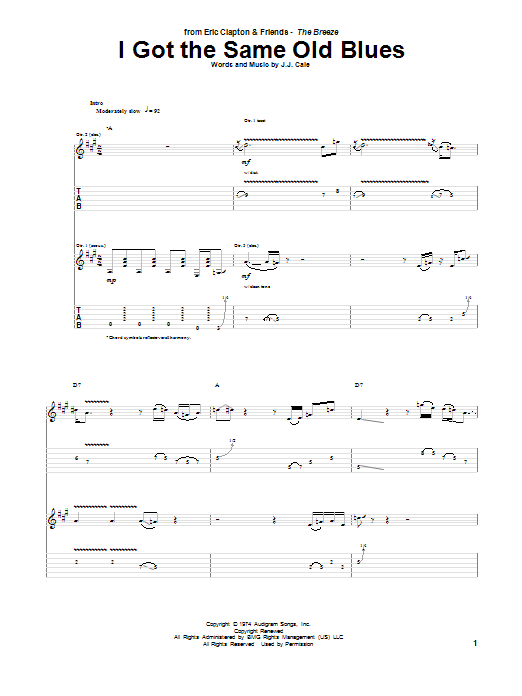 Eric Clapton I Got The Same Old Blues Sheet Music