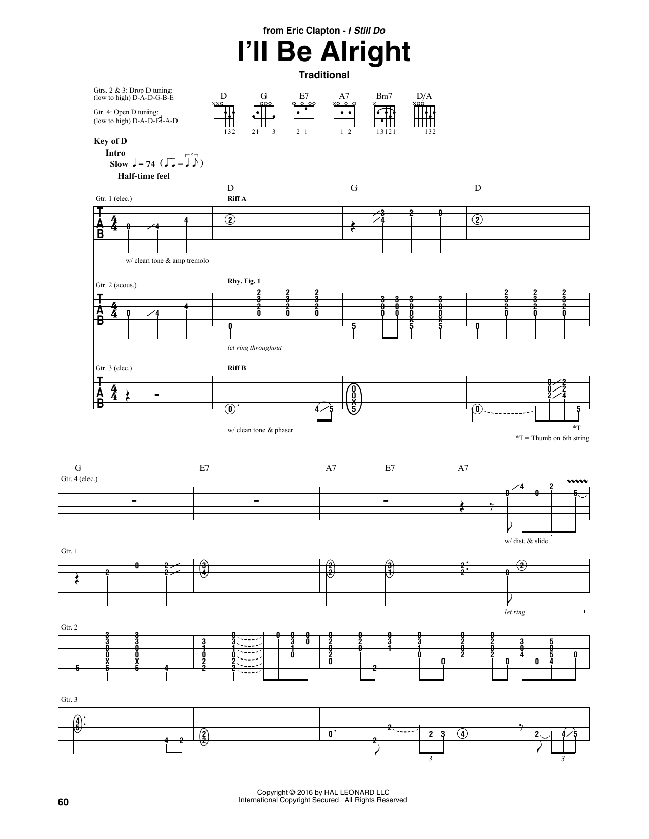 Eric Clapton I'll Be Alright Sheet Music