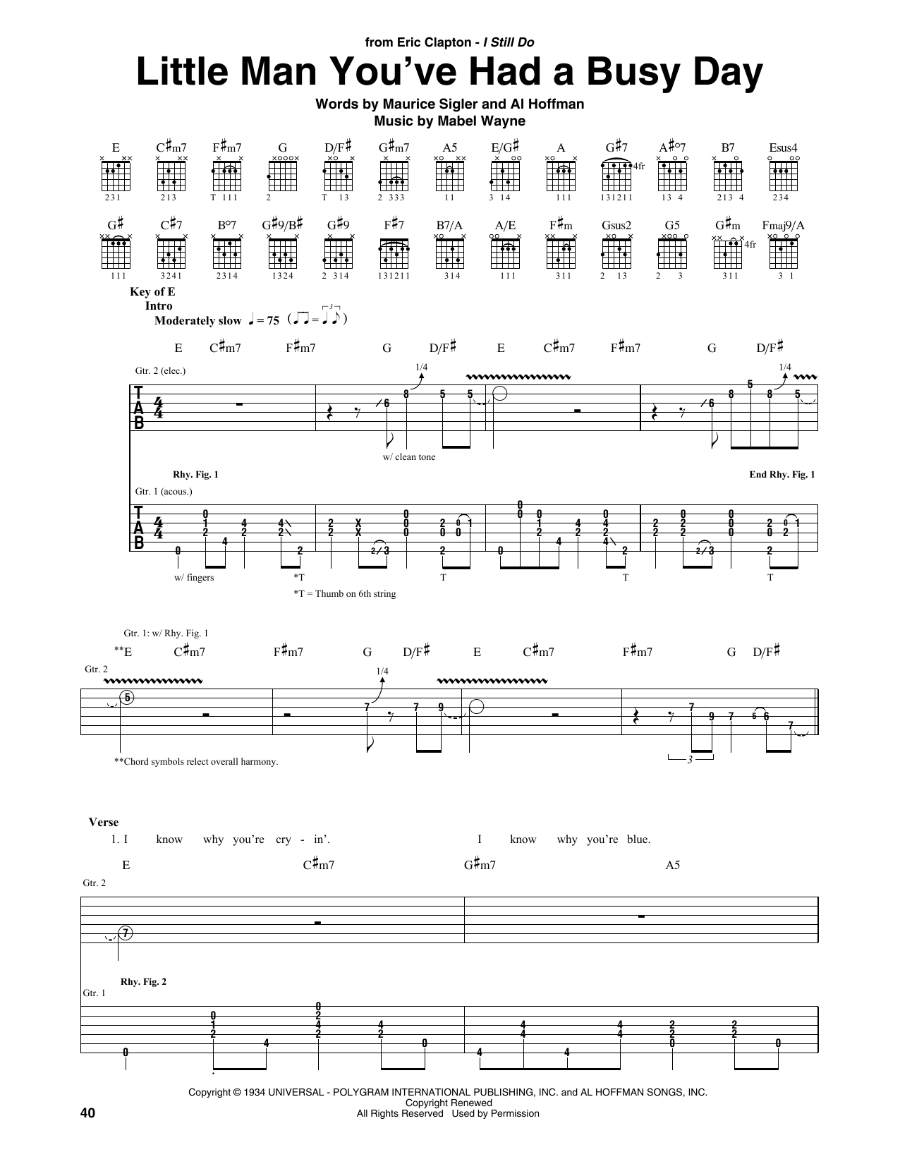 Eric Clapton Little Man You've Had A Busy Day Sheet Music