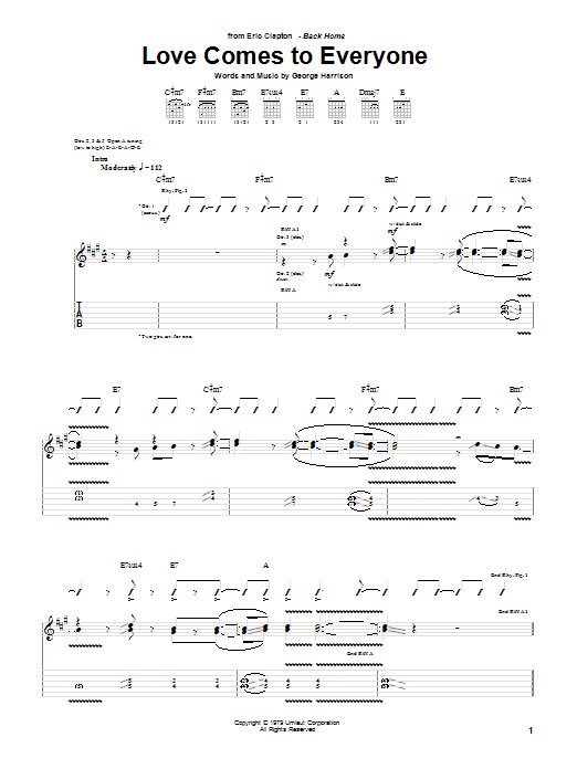 Eric Clapton Love Comes To Everyone Sheet Music