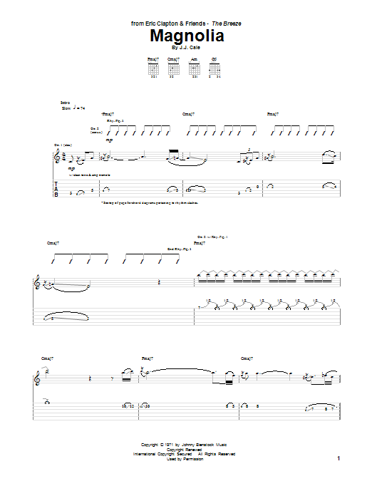 Eric Clapton Magnolia Sheet Music