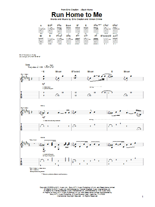 Eric Clapton Run Home To Me Sheet Music