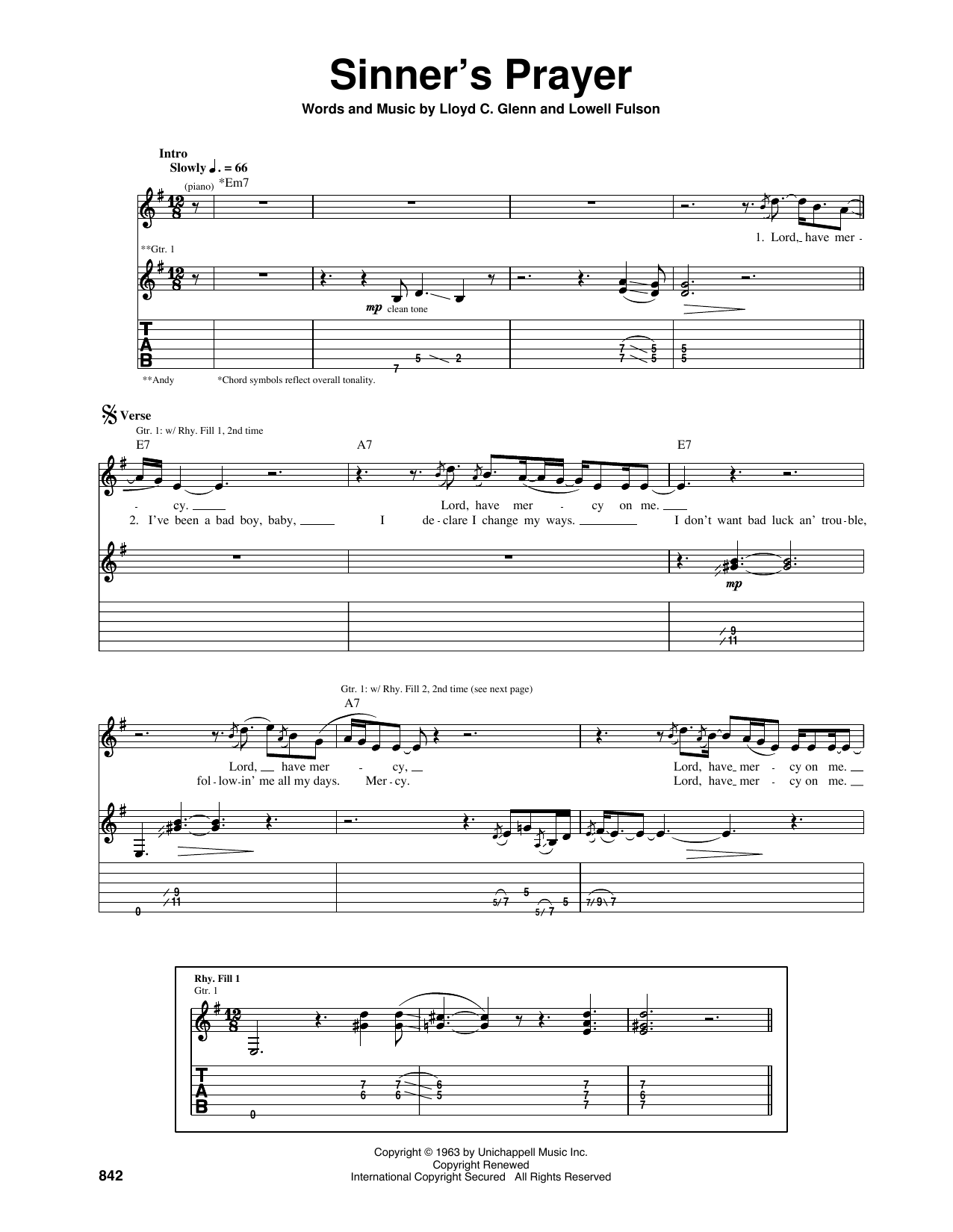 Eric Clapton Sinner's Prayer Sheet Music