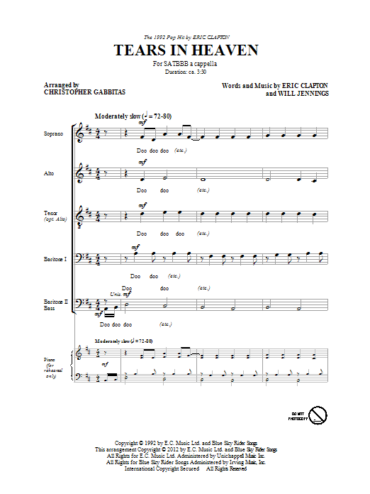 Eric Clapton Tears In Heaven (arr. Christopher Gabbitas) Sheet Music