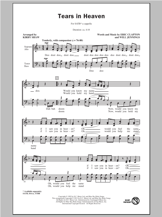 Eric Clapton Tears In Heaven (arr. Kirby Shaw) Sheet Music