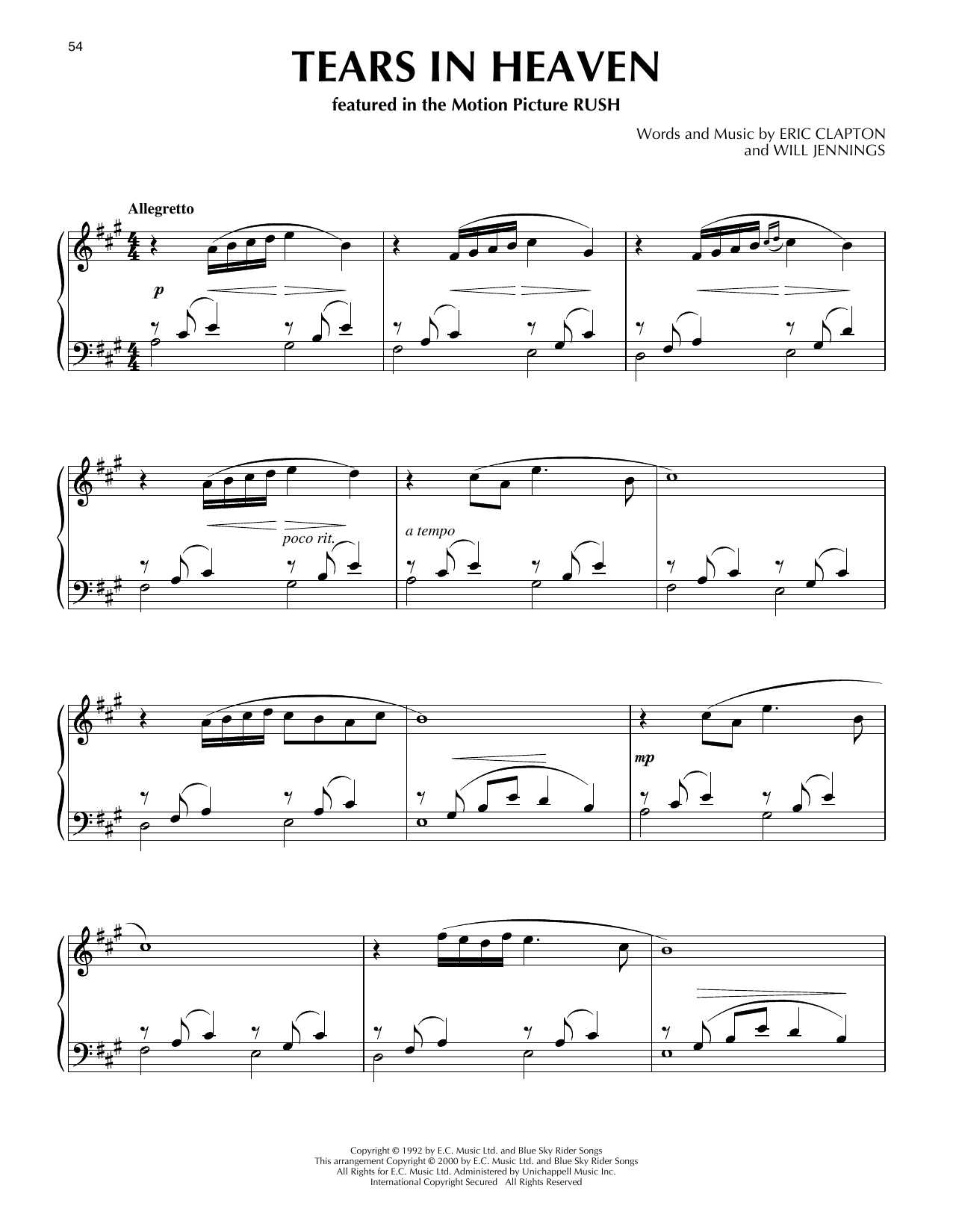 Eric Clapton Tears In Heaven (from Rush) (arr. Phillip Keveren) Sheet Music
