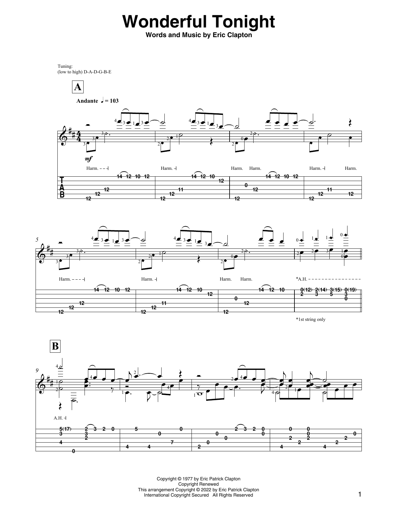 Eric Clapton Wonderful Tonight (arr. David Jaggs) Sheet Music