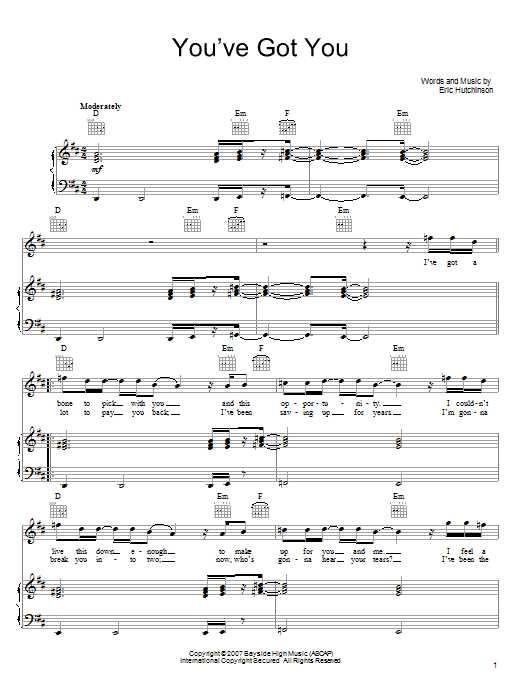 Eric Hutchinson You've Got You Sheet Music
