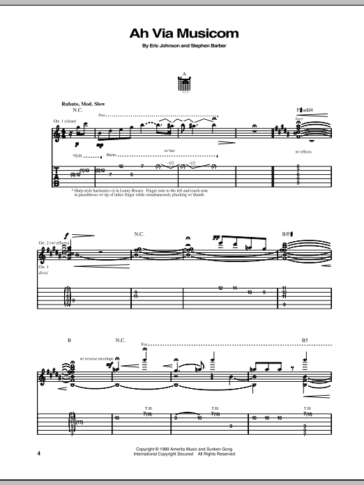 Eric Johnson Ah Via Musicom Sheet Music