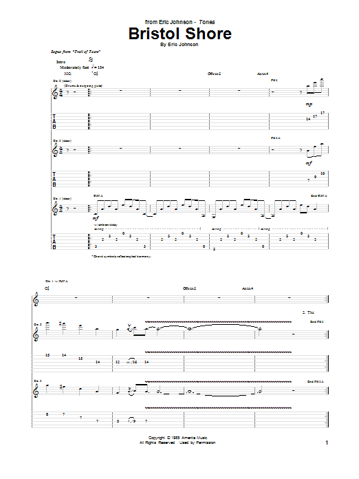 Eric Johnson Bristol Shore Sheet Music