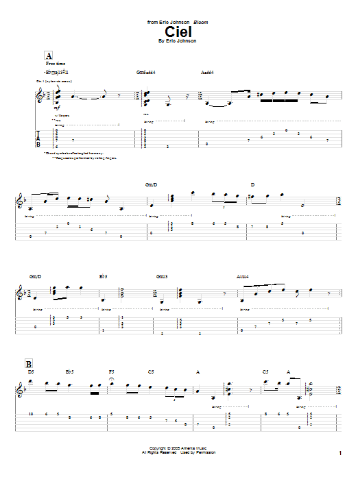 Eric Johnson Ciel Sheet Music