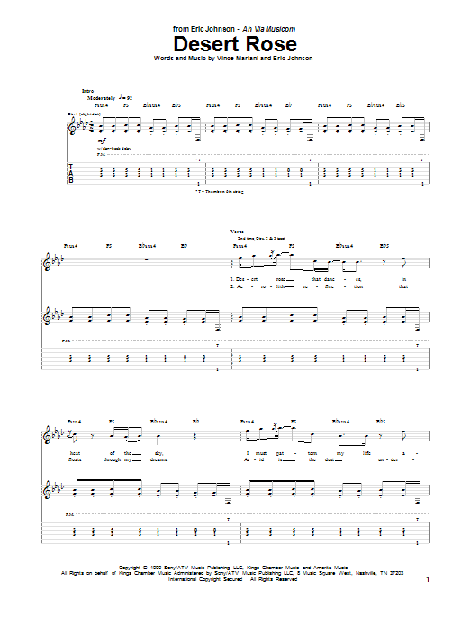Eric Johnson Desert Rose Sheet Music