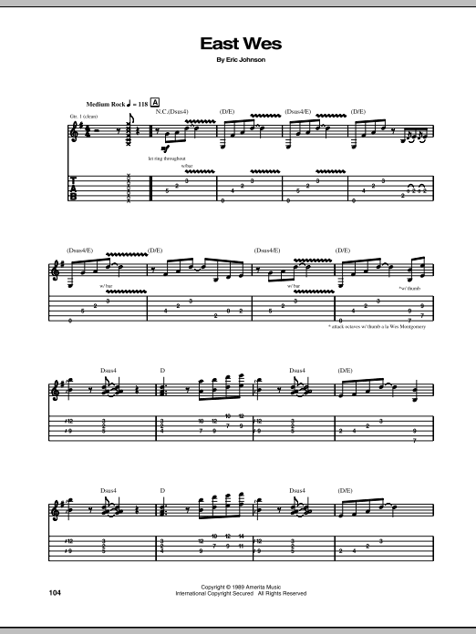 Eric Johnson East Wes Sheet Music