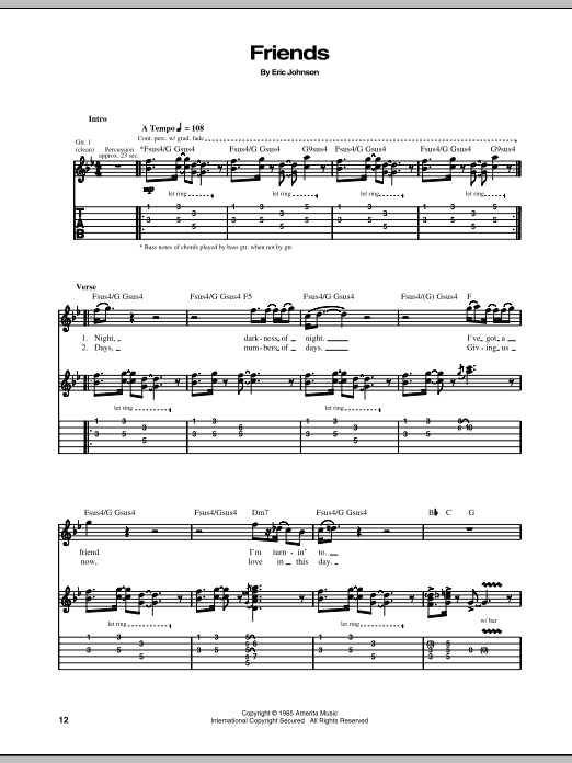 Eric Johnson Friends Sheet Music