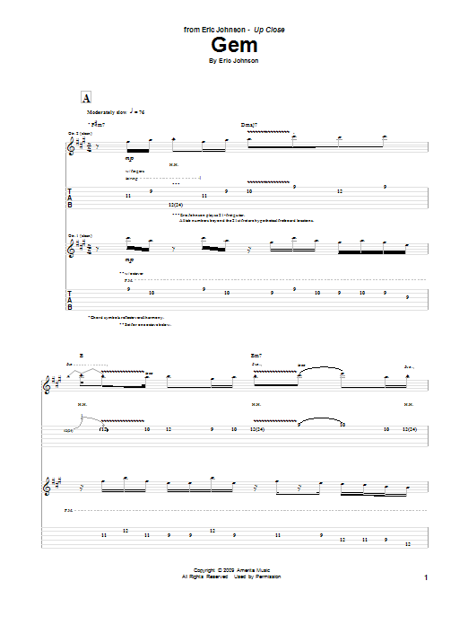 Eric Johnson Gem Sheet Music