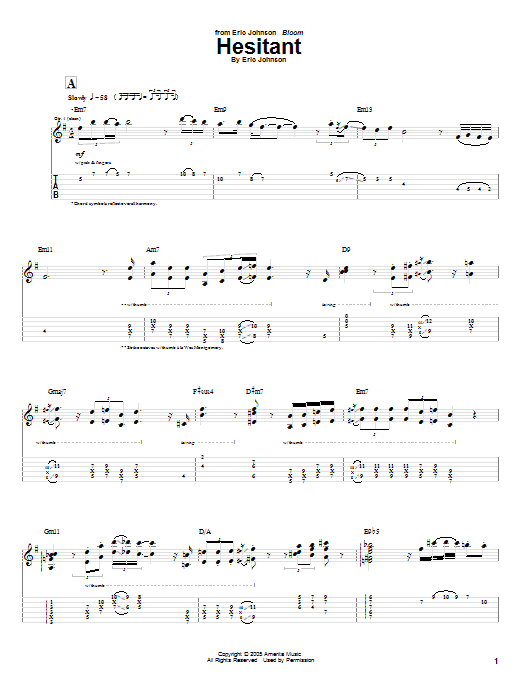 Eric Johnson Hesitant Sheet Music
