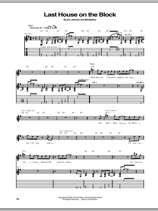 Eric Johnson Last House On The Block Sheet Music