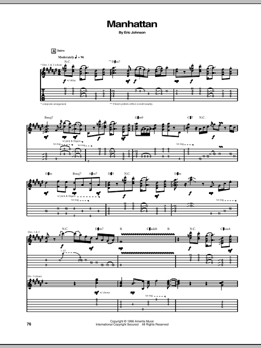 Eric Johnson Manhattan Sheet Music