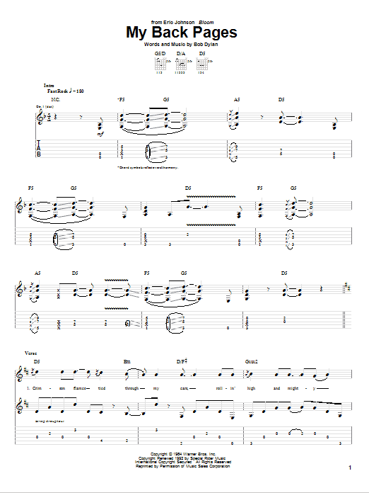 Eric Johnson My Back Pages Sheet Music