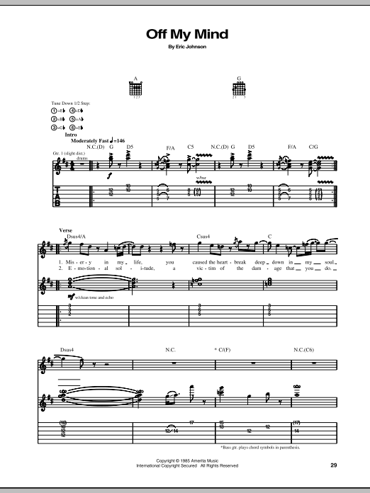 Eric Johnson Off My Mind Sheet Music