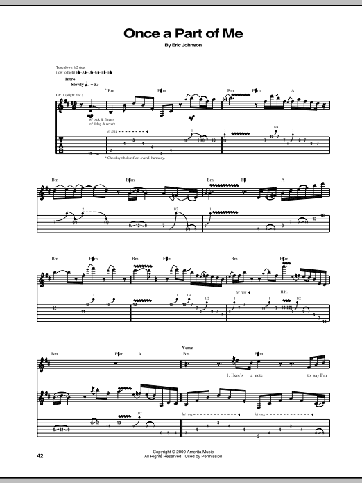 Eric Johnson Once A Part Of Me Sheet Music