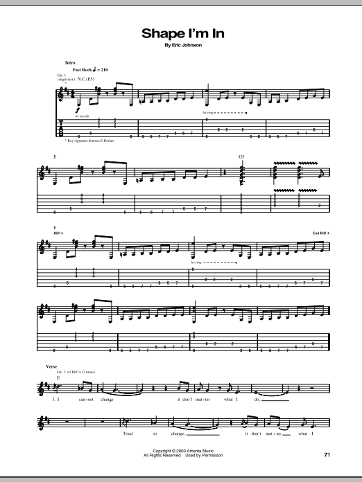 Eric Johnson Shape I'm In Sheet Music