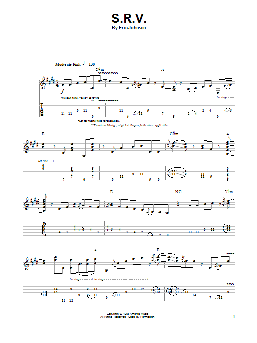 Eric Johnson S.R.V. Sheet Music