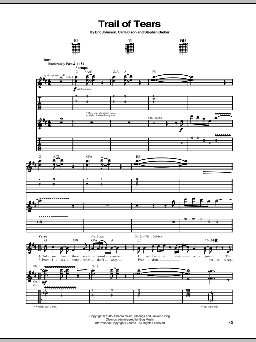 Eric Johnson Trail Of Tears Sheet Music