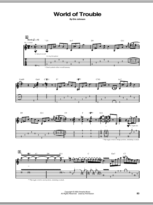 Eric Johnson World Of Trouble Sheet Music
