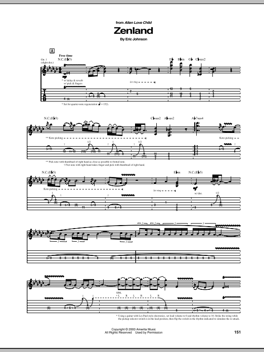 Eric Johnson Zenland Sheet Music