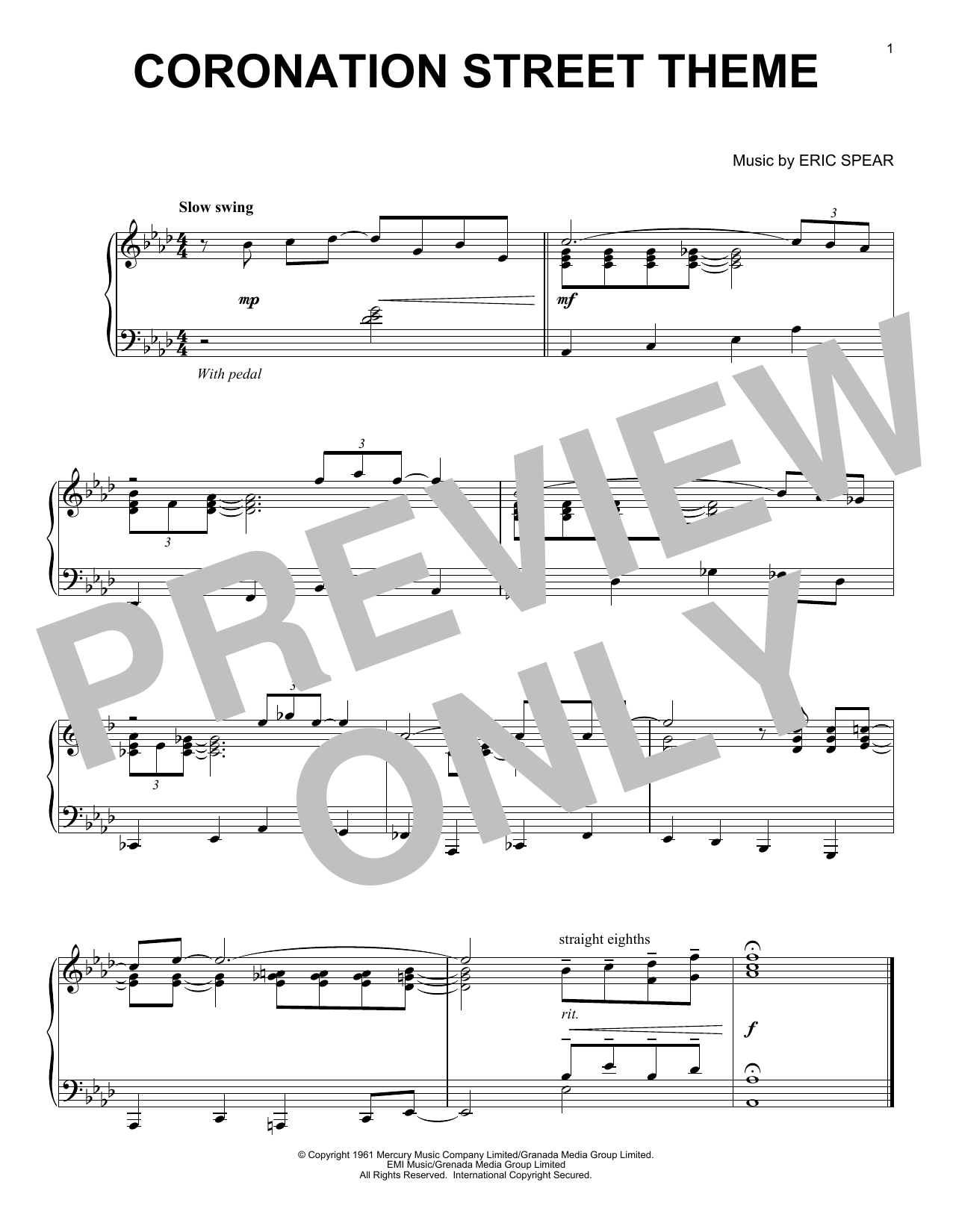 Eric Spear Coronation Street Theme Sheet Music