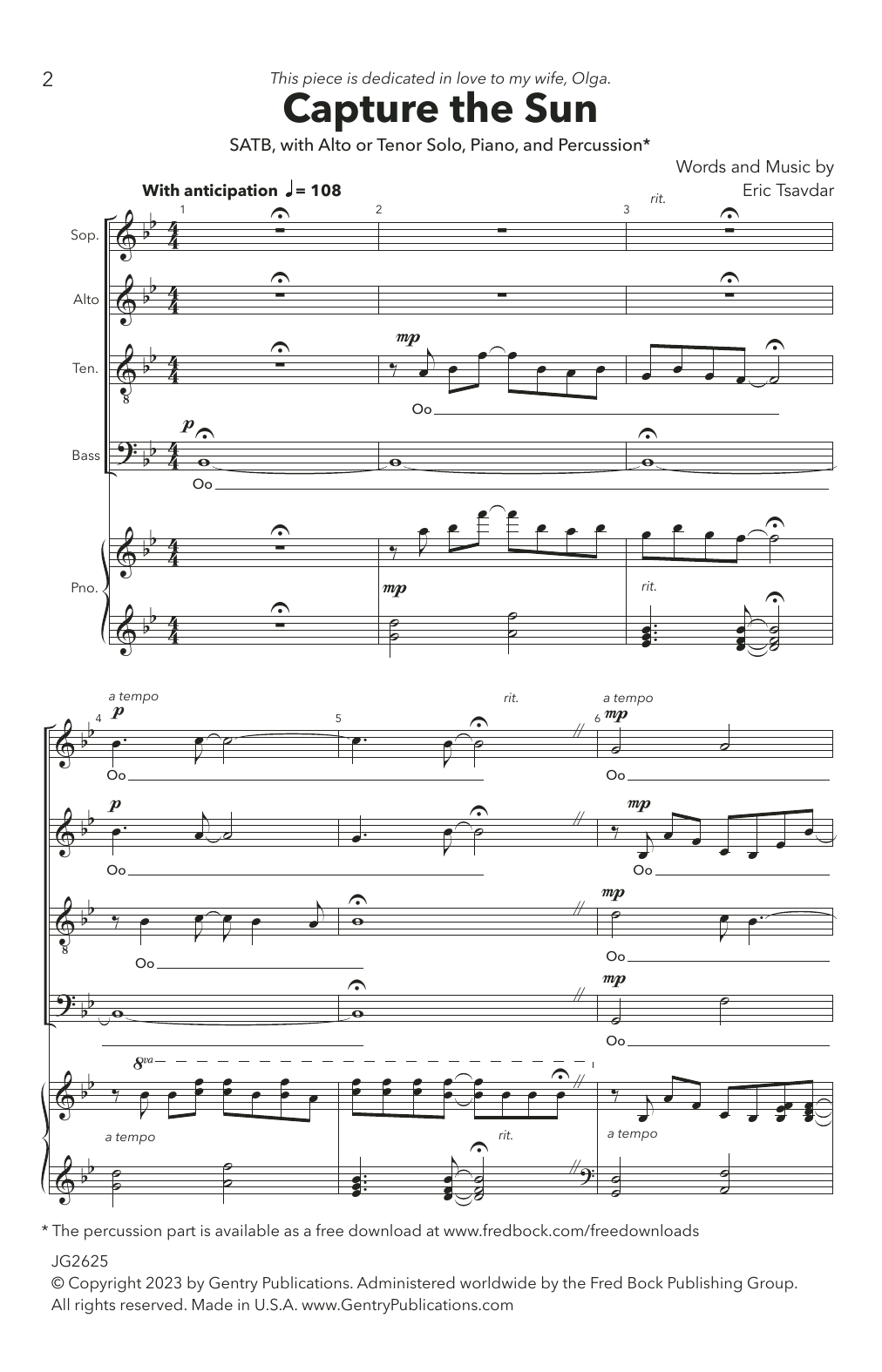 Eric Tsavdar Capture The Sun Sheet Music