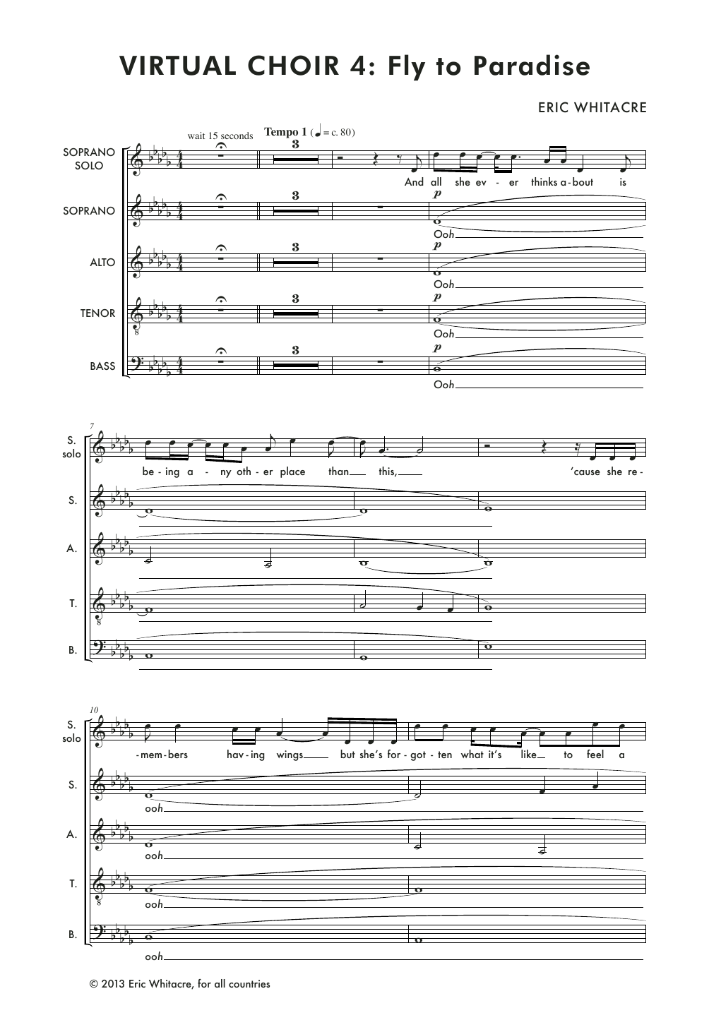 Eric Whitacre Fly To Paradise Sheet Music
