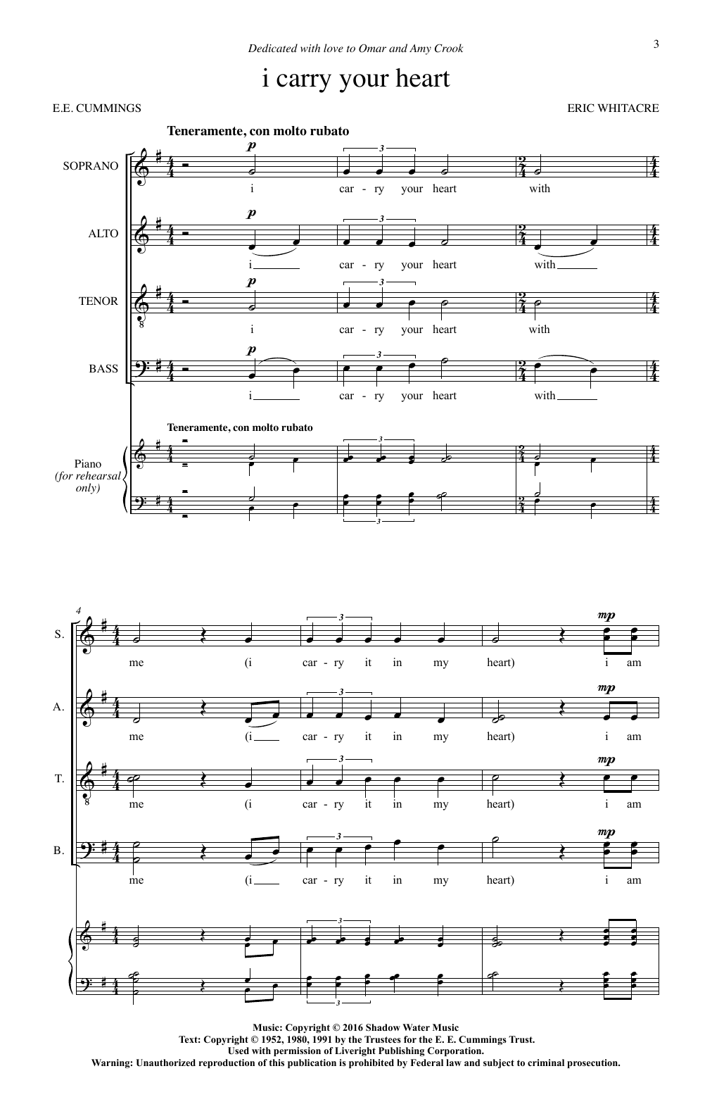 Eric Whitacre i carry your heart Sheet Music