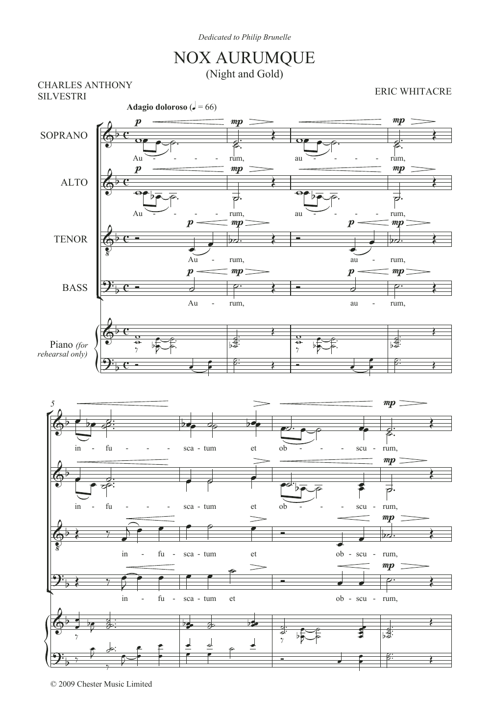 Eric Whitacre Nox Aurumque (Night and Gold) Sheet Music