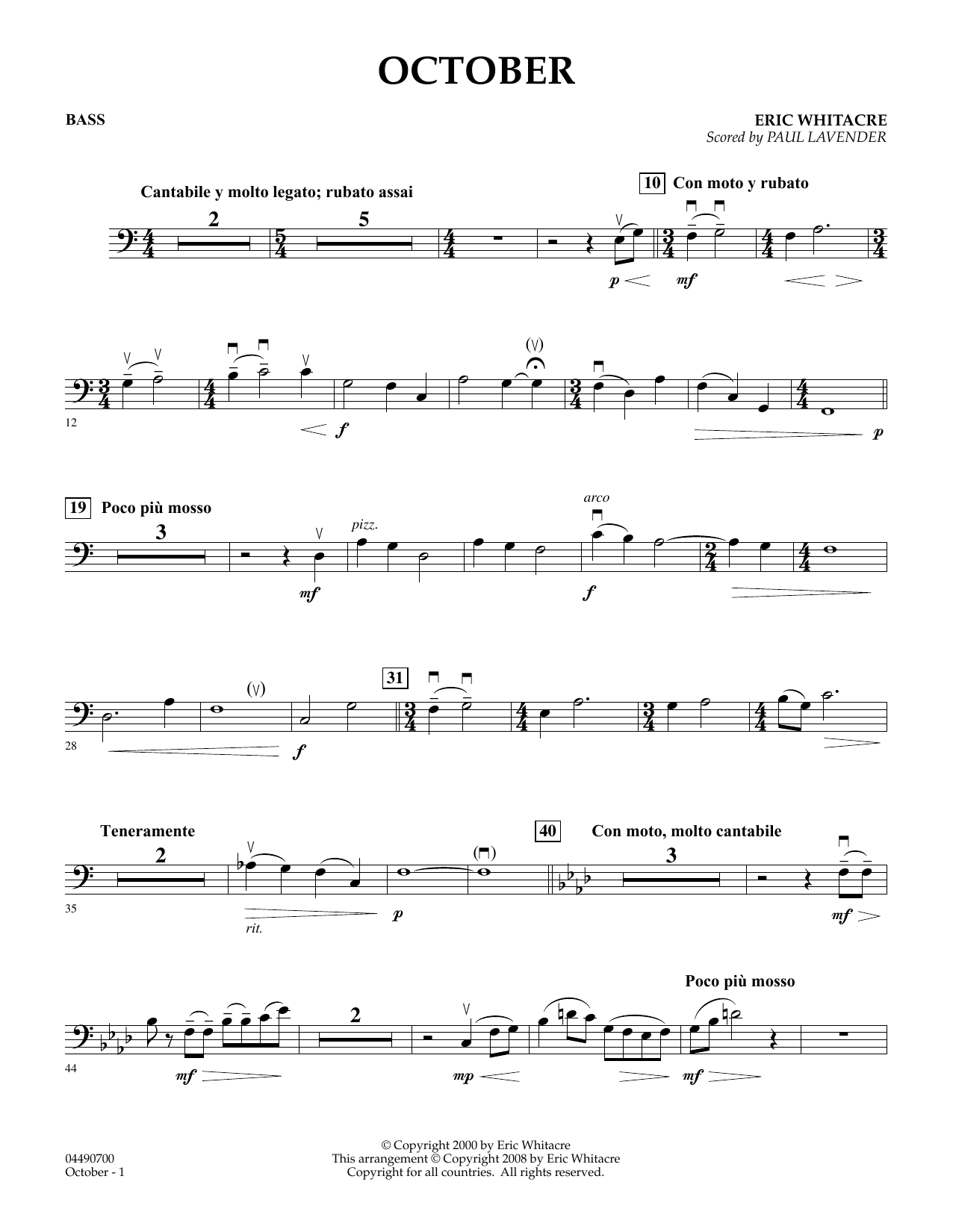 Eric Whitacre October - Bass (arr. Paul Lavender) Sheet Music