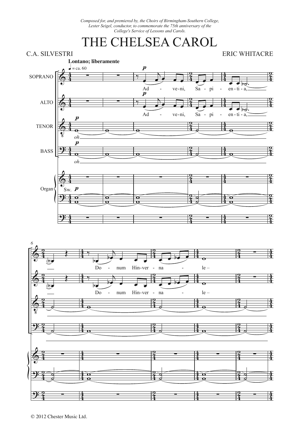 Eric Whitacre The Chelsea Carol Sheet Music