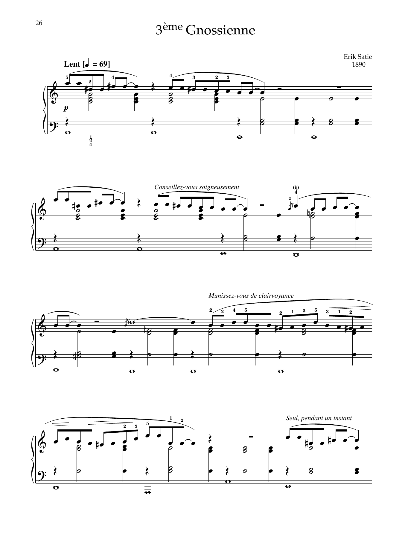 Erik Satie 3eme Gnossienne Sheet Music