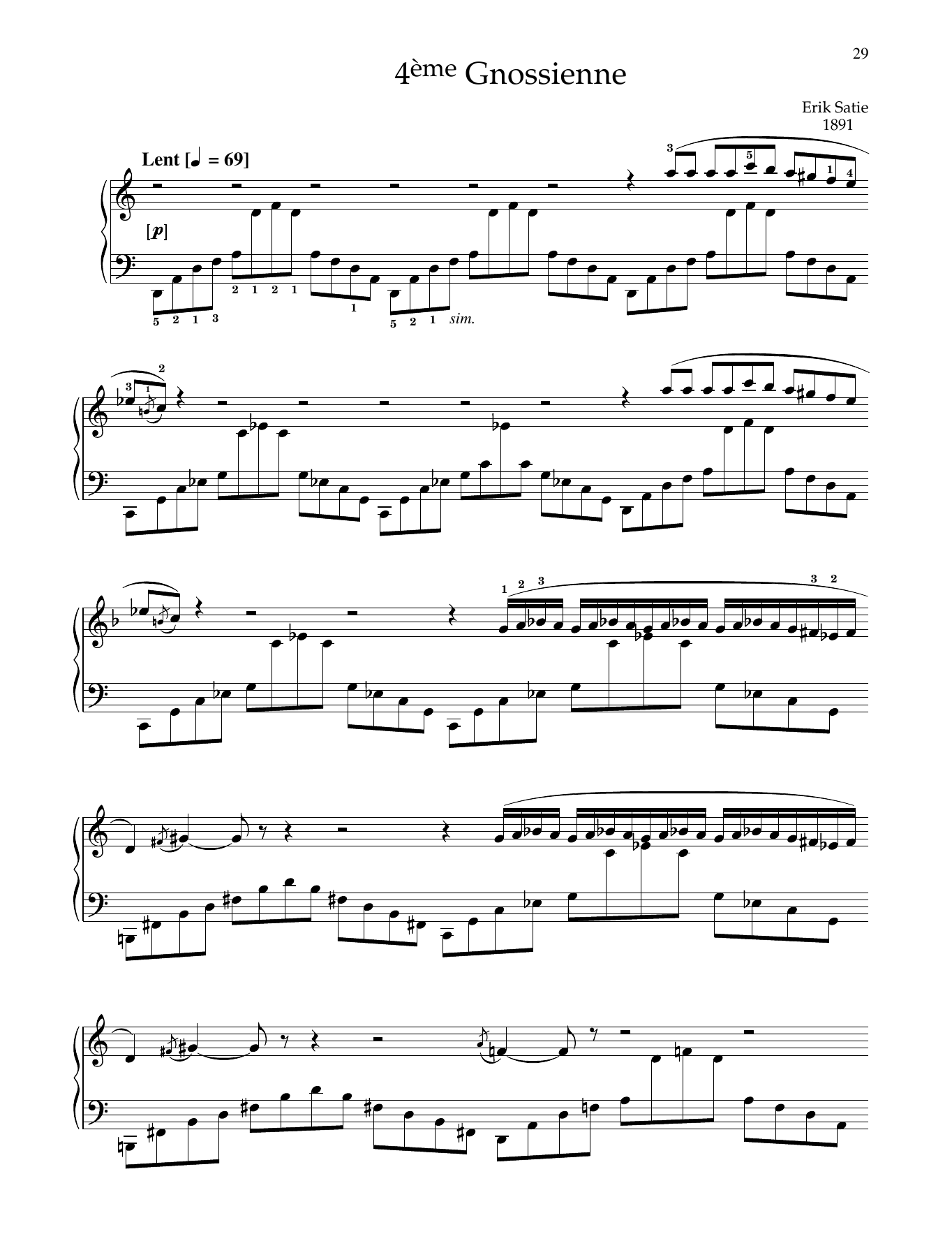 Erik Satie 4eme Gnossienne Sheet Music