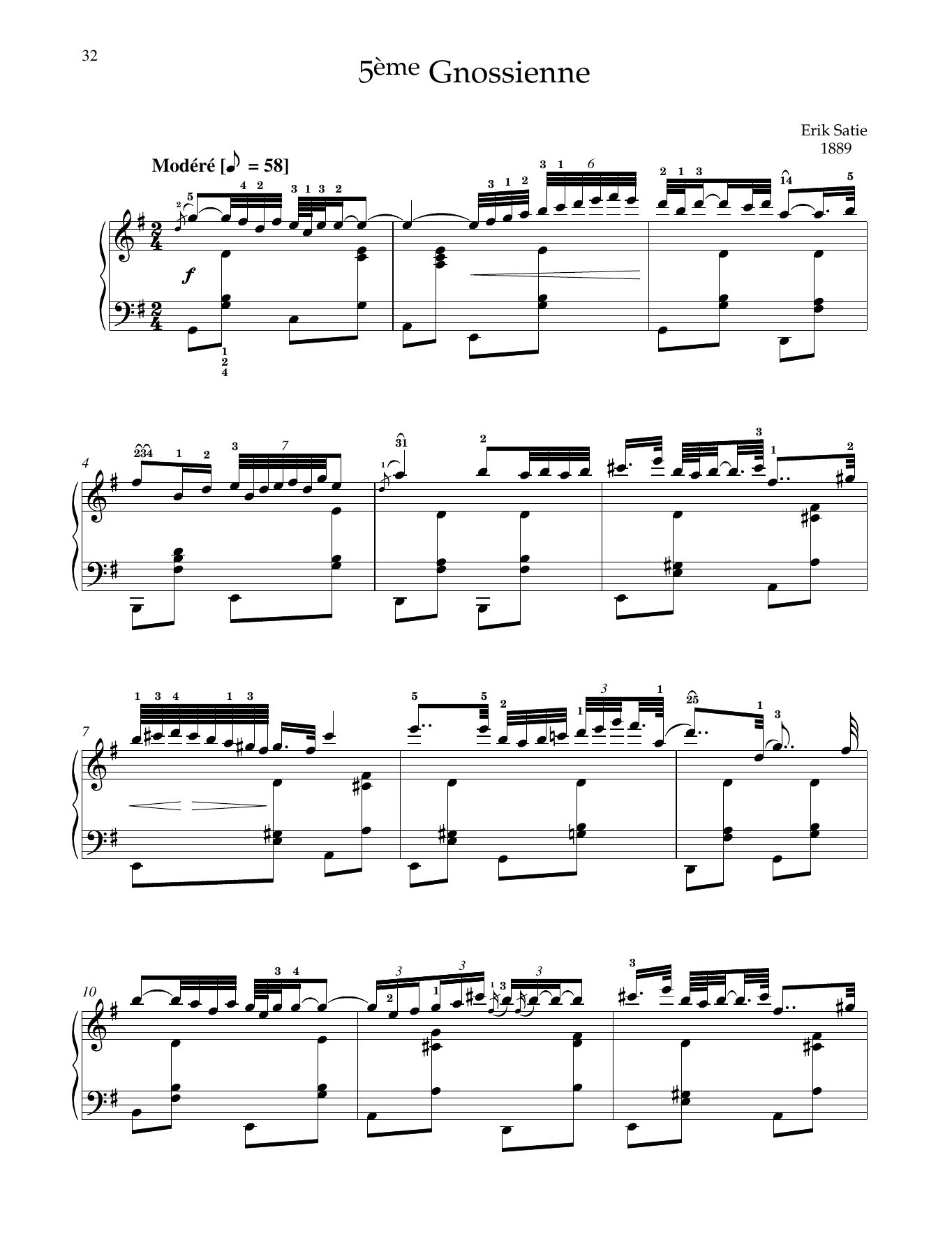 Erik Satie 5ème Gnossienne Sheet Music