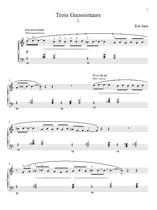 Erik Satie Gnossienne No. 2 Sheet Music