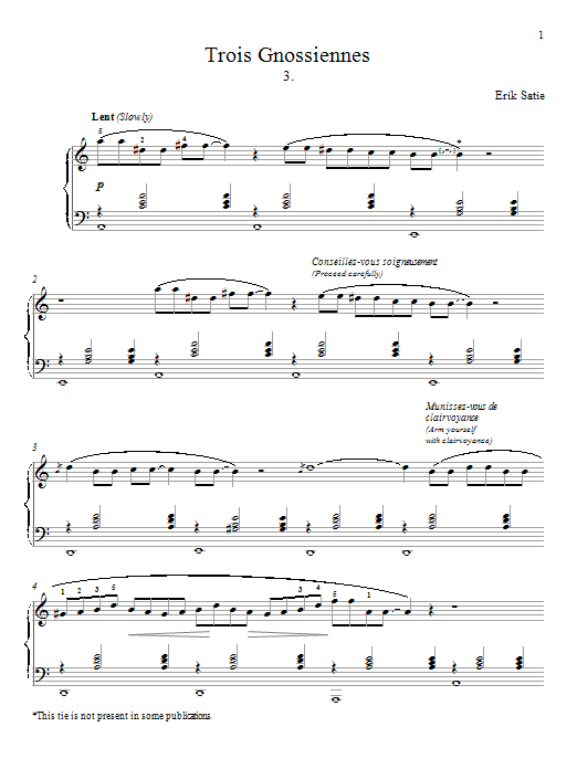 Erik Satie Gnossienne No. 3 Sheet Music