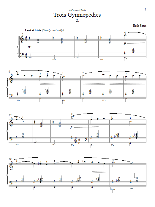 Erik Satie Gymnopedie No. 2 Sheet Music