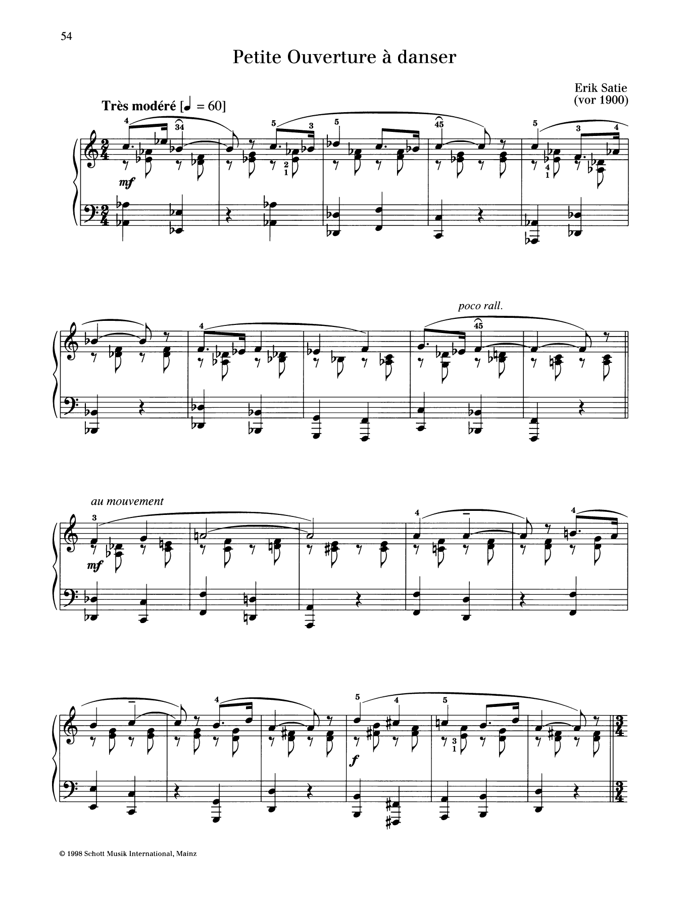 Erik Satie Petite Ouverture a Danser Sheet Music