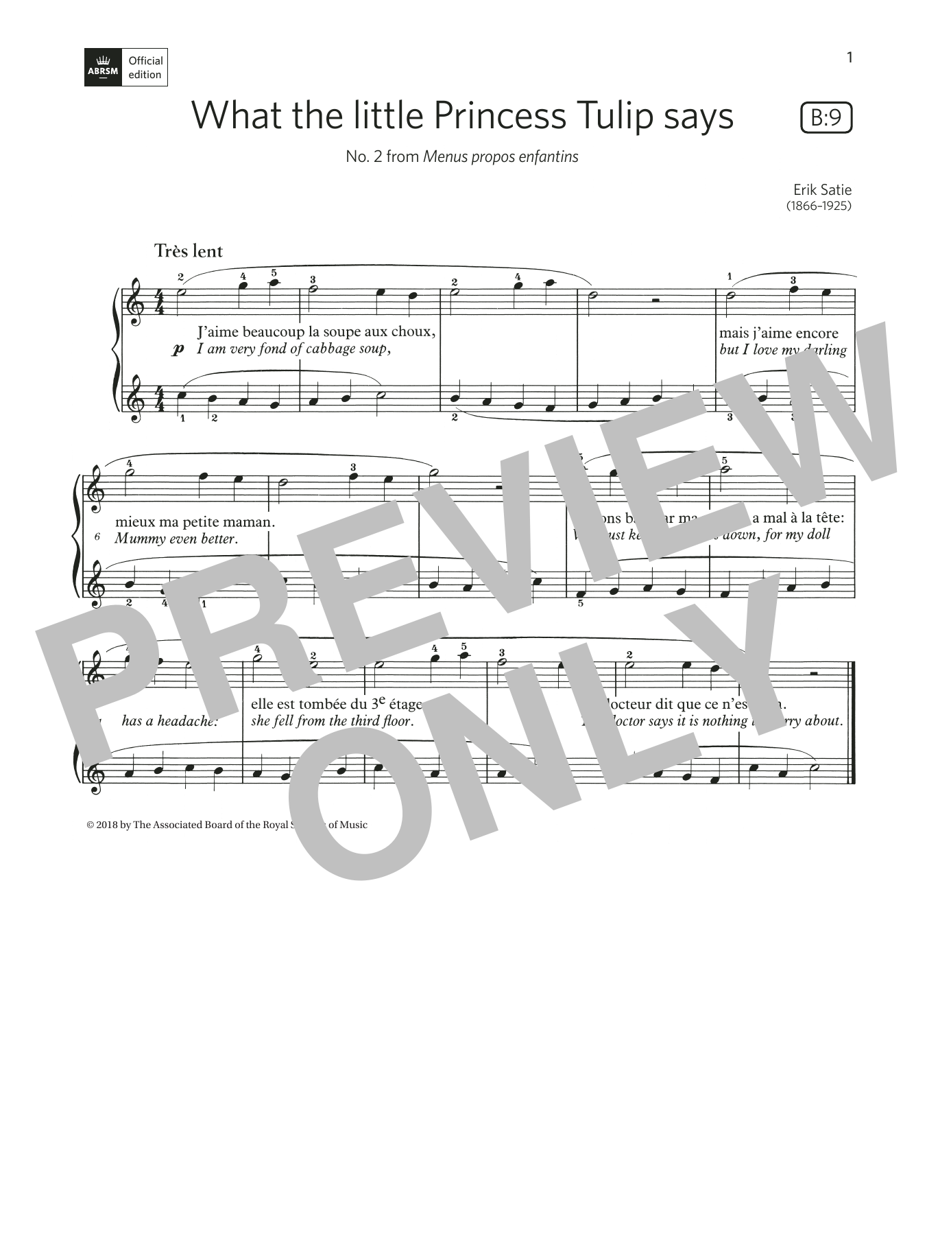 Erik Satie What the Little Princess Tulip Says (Grade Initial, list B9, from ABRSM Piano Sy Sheet Music