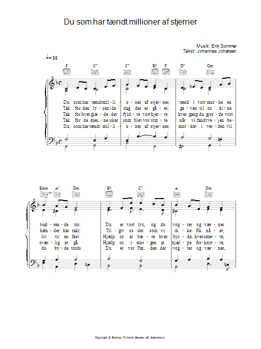 Erik Sommer Du Som Har Taendt Millioner Af Stjerner Sheet Music